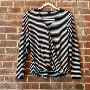 Navy Striped Softest Ann Taylor Long Sleeve Top SP